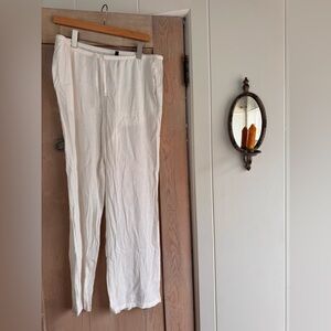 H&M Men's White Linen-Blend Drawstring Joggers